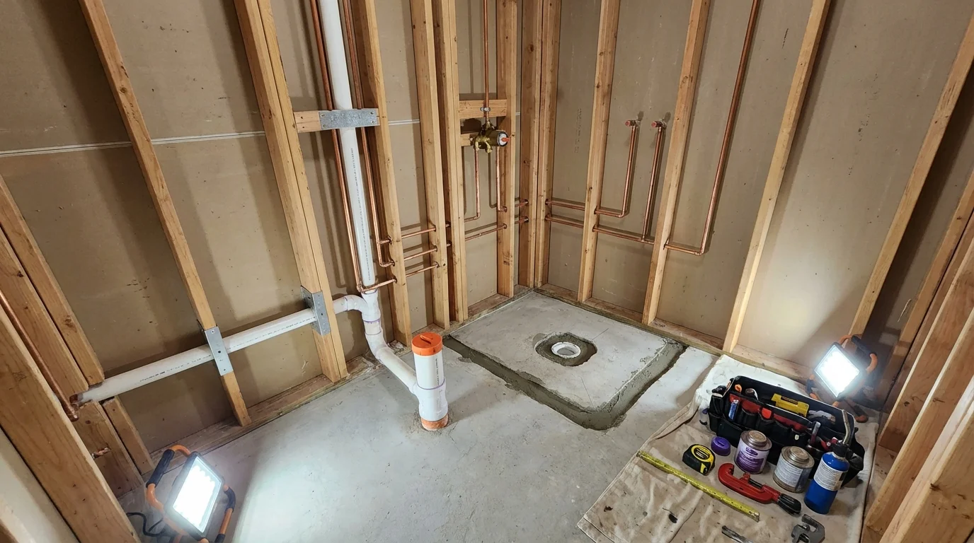 Bathroom rough-in plumbing during remodel by Johns Plumbing LLC in Cross City