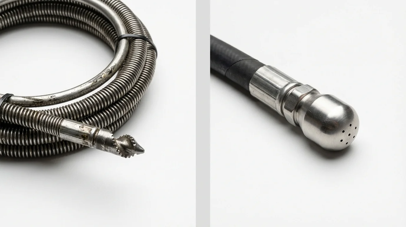 Drain snake cable and hydro jetting nozzle used for drain cleaning in Cross City, FL