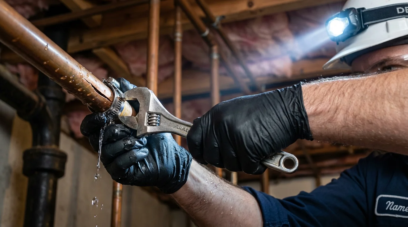 Emergency pipe clamp repair being performed by a Johns Plumbing LLC plumber in Cross City
