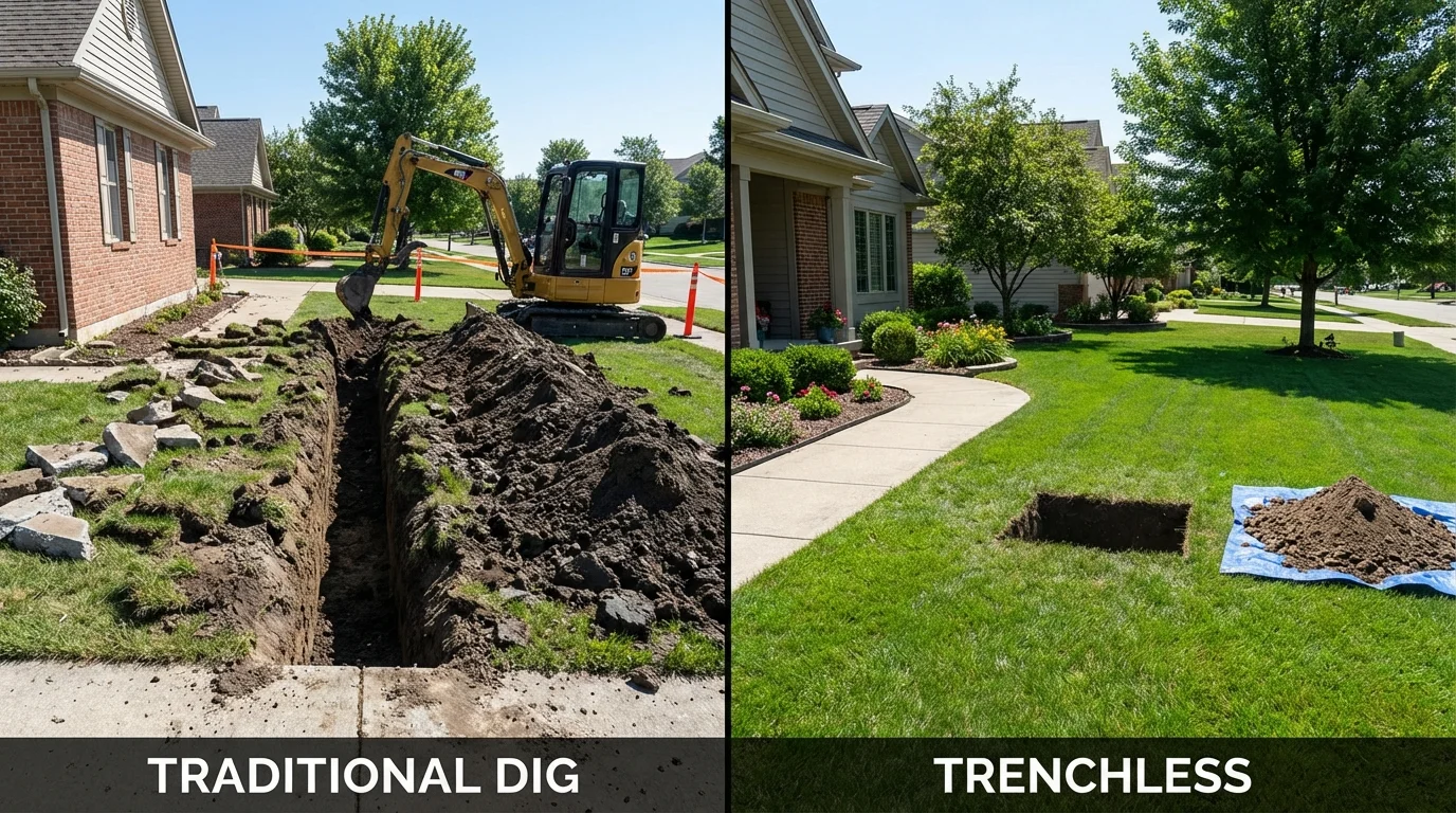 Trenchless sewer repair with minimal yard damage versus traditional excavation in Cross City, FL